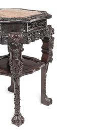 Four Chinese Export Marble Inset Hardwood Side Stands