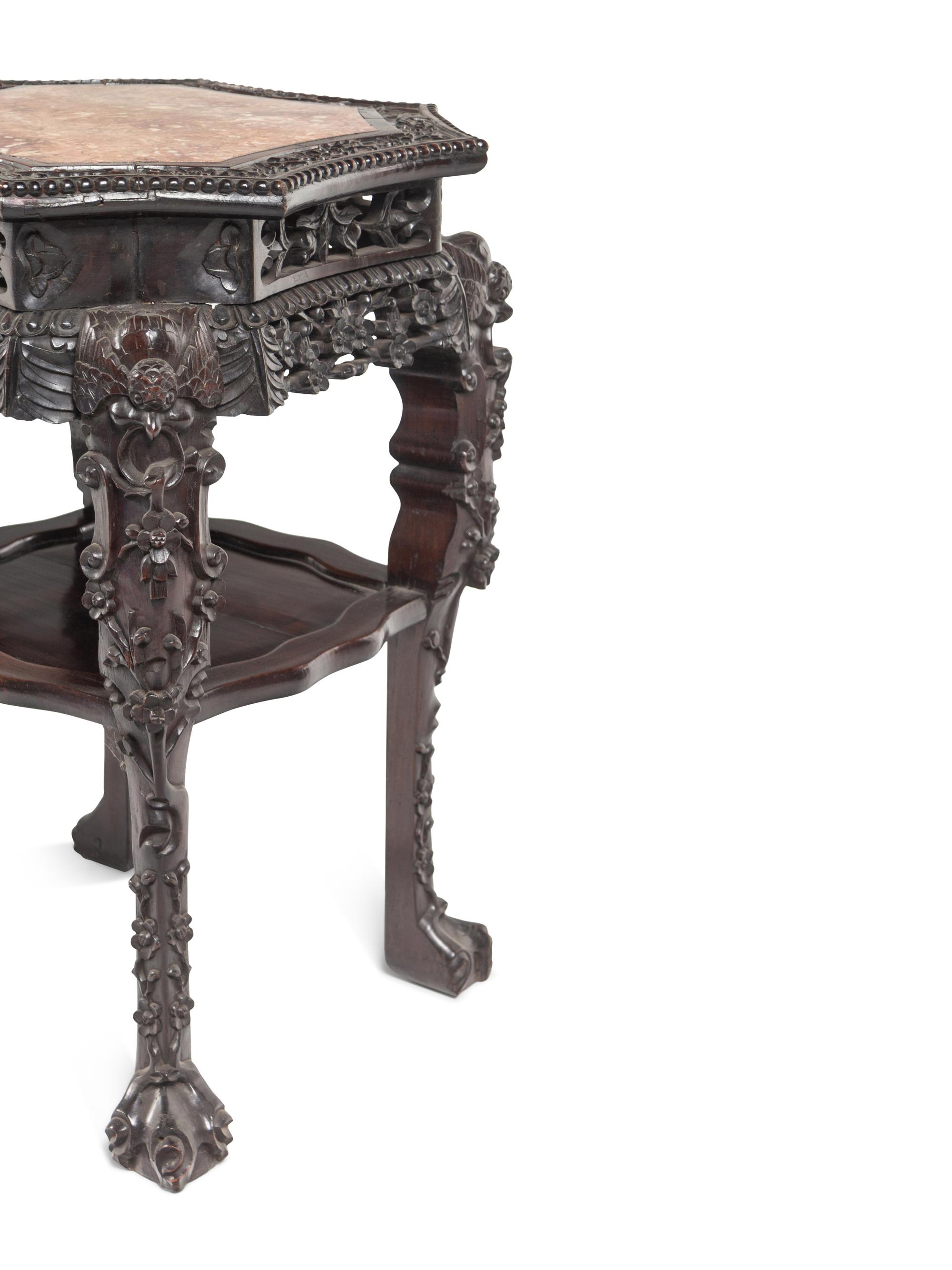 Four Chinese Export Marble Inset Hardwood Side Stands