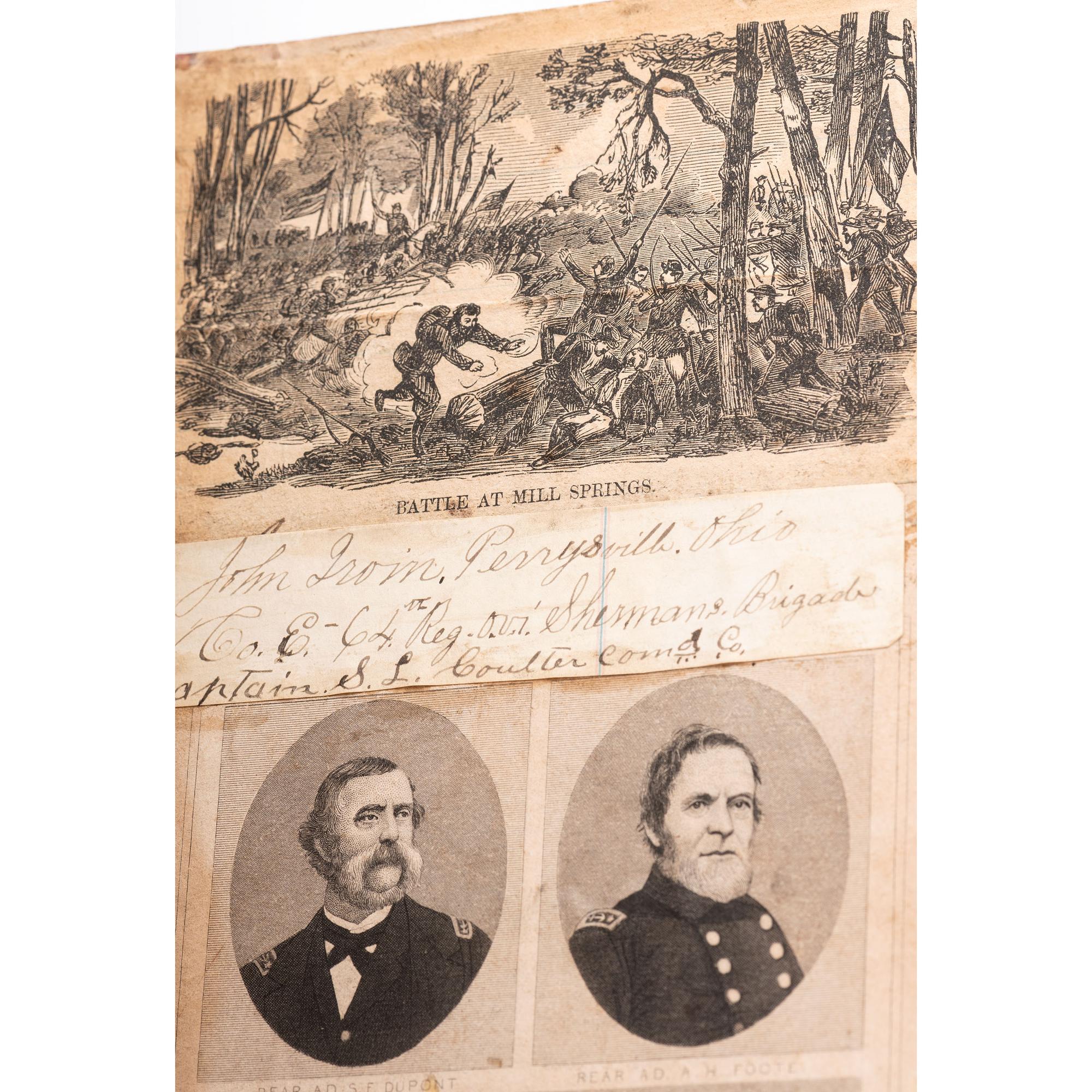 Private John A. Irvin, Company H, 64th Ohio Volunteer Infantry, hardtack inscribed at Camp Bardstown, KY, January 1862, and quarter plate ambrotype.