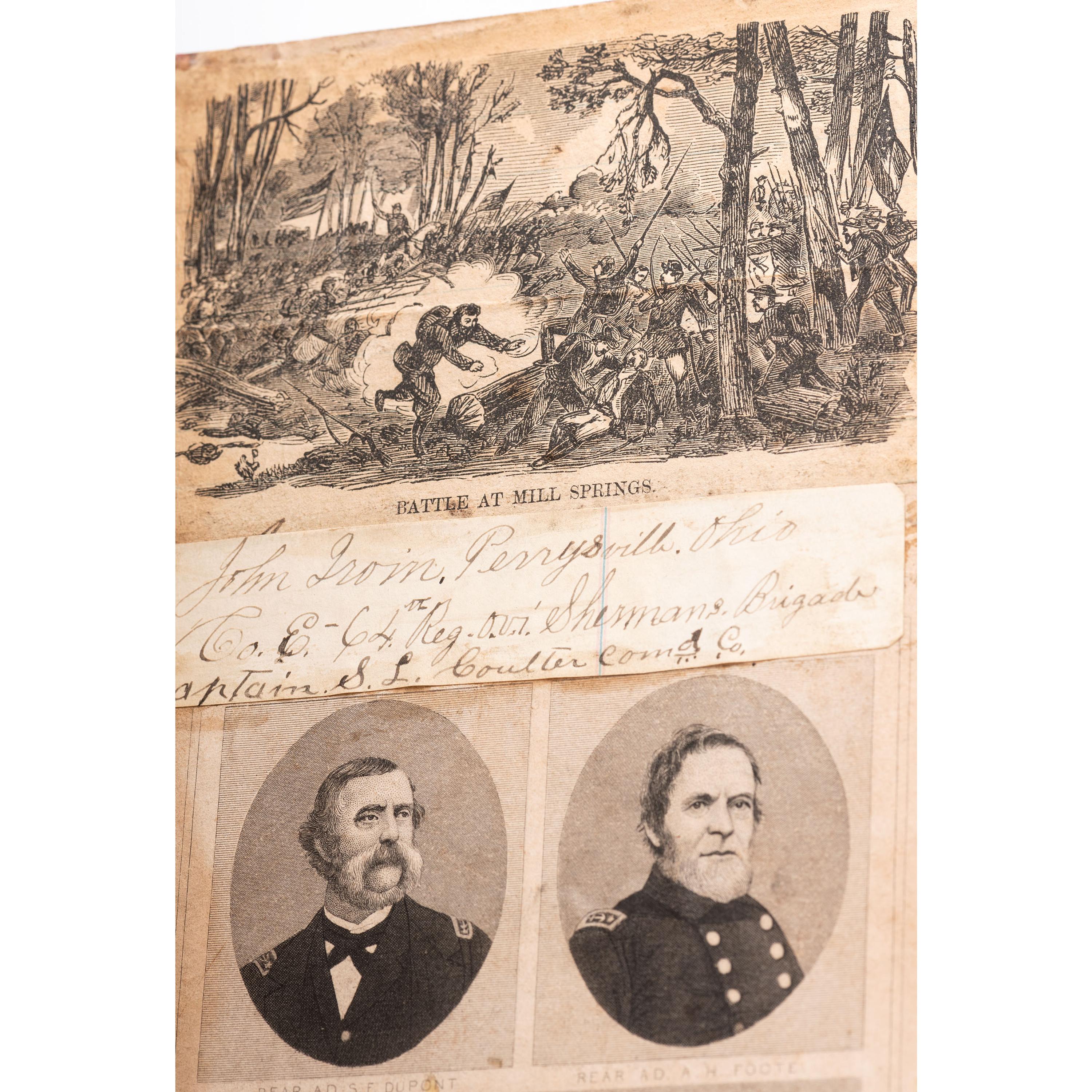 Private John A. Irvin, Company H, 64th Ohio Volunteer Infantry, hardtack inscribed at Camp Bardstown, KY, January 1862, and quarter plate ambrotype.