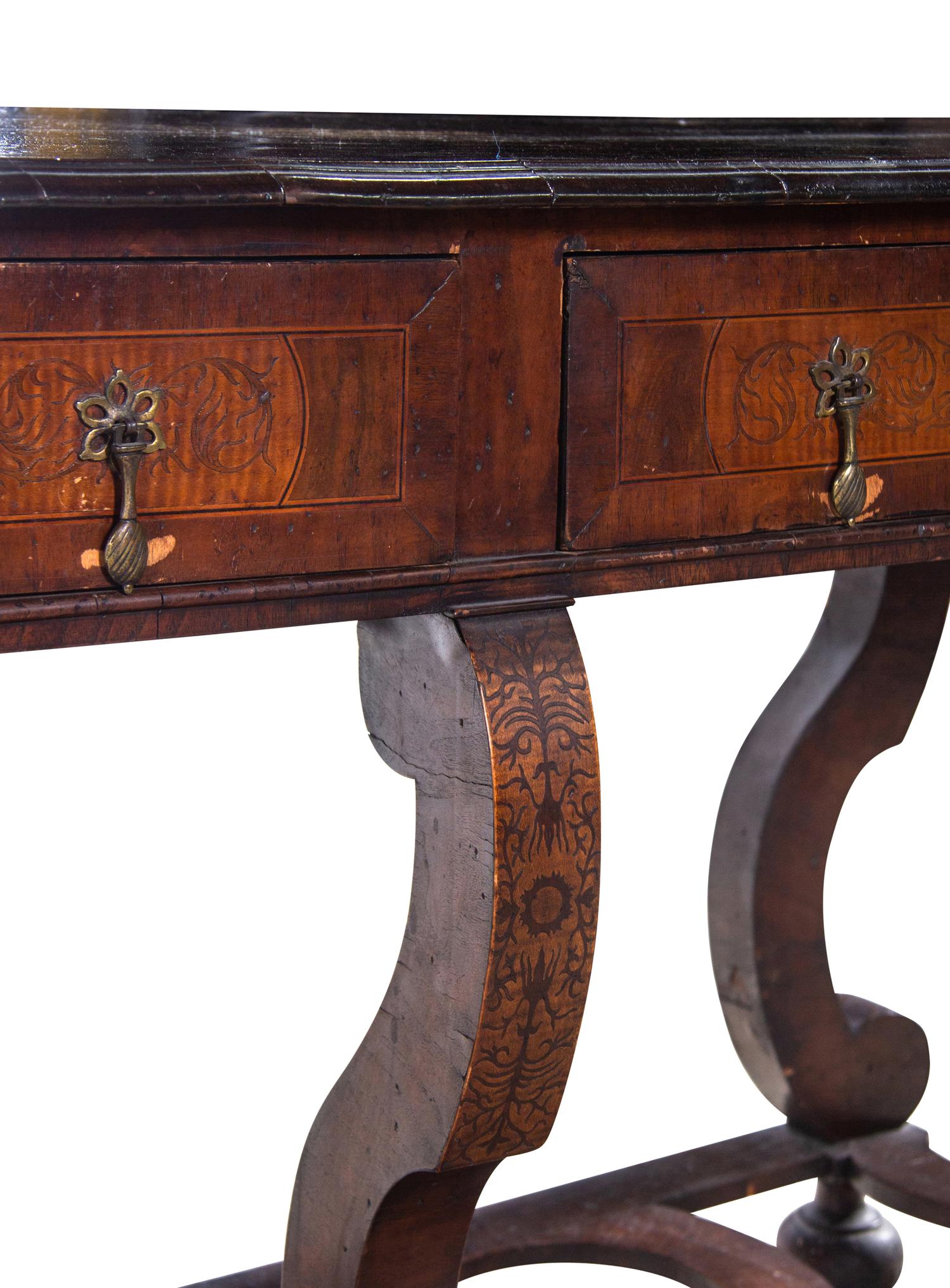 A William and Mary Style Walnut and Marquetry Library Table