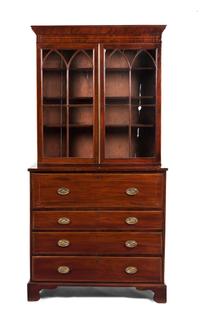 A George III Mahogany Secretary Bookcase, Height 86 7/8 x width 43 3/8 x depth 21 1/8 inches.