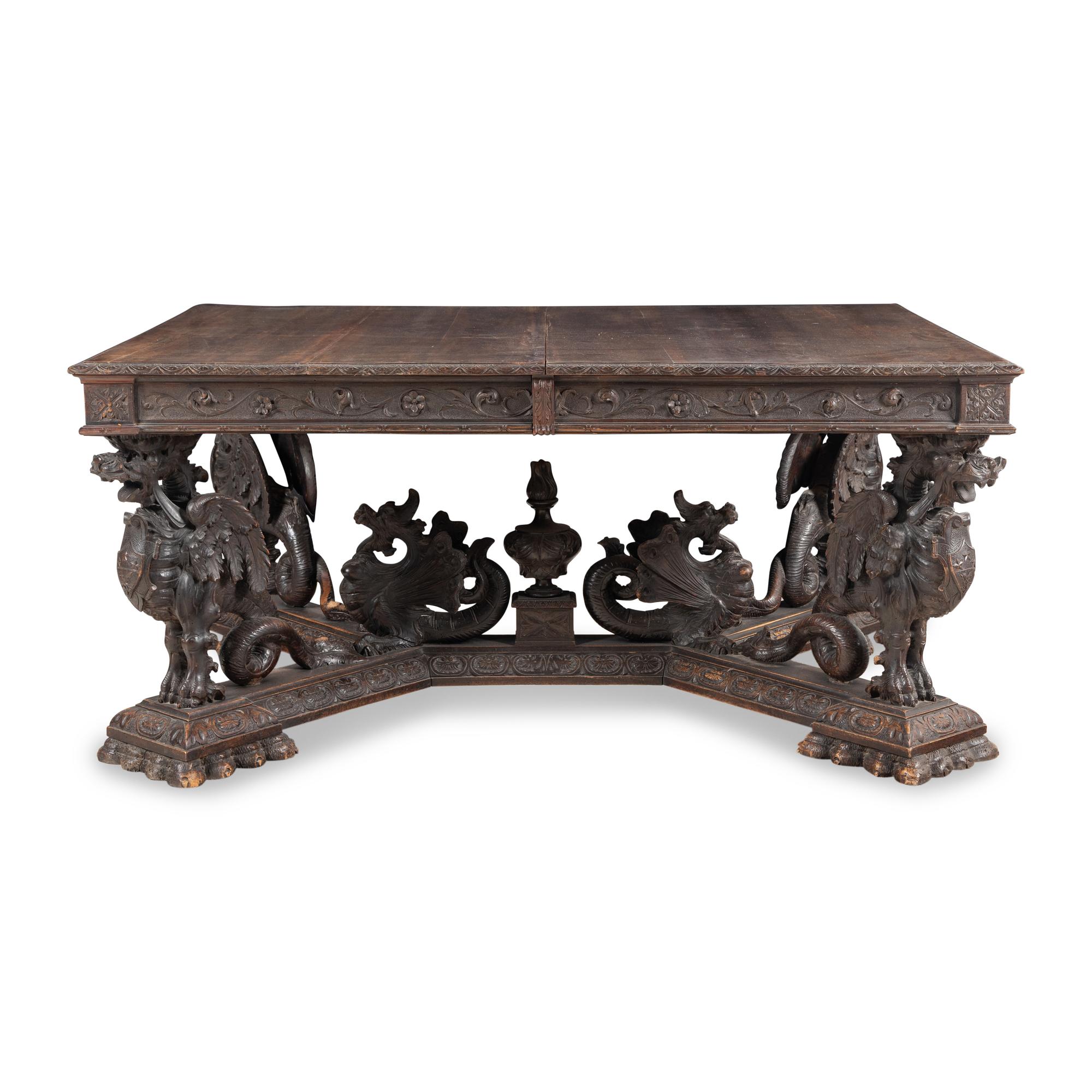 A Renaissance Revival Carved Oak Dining Table