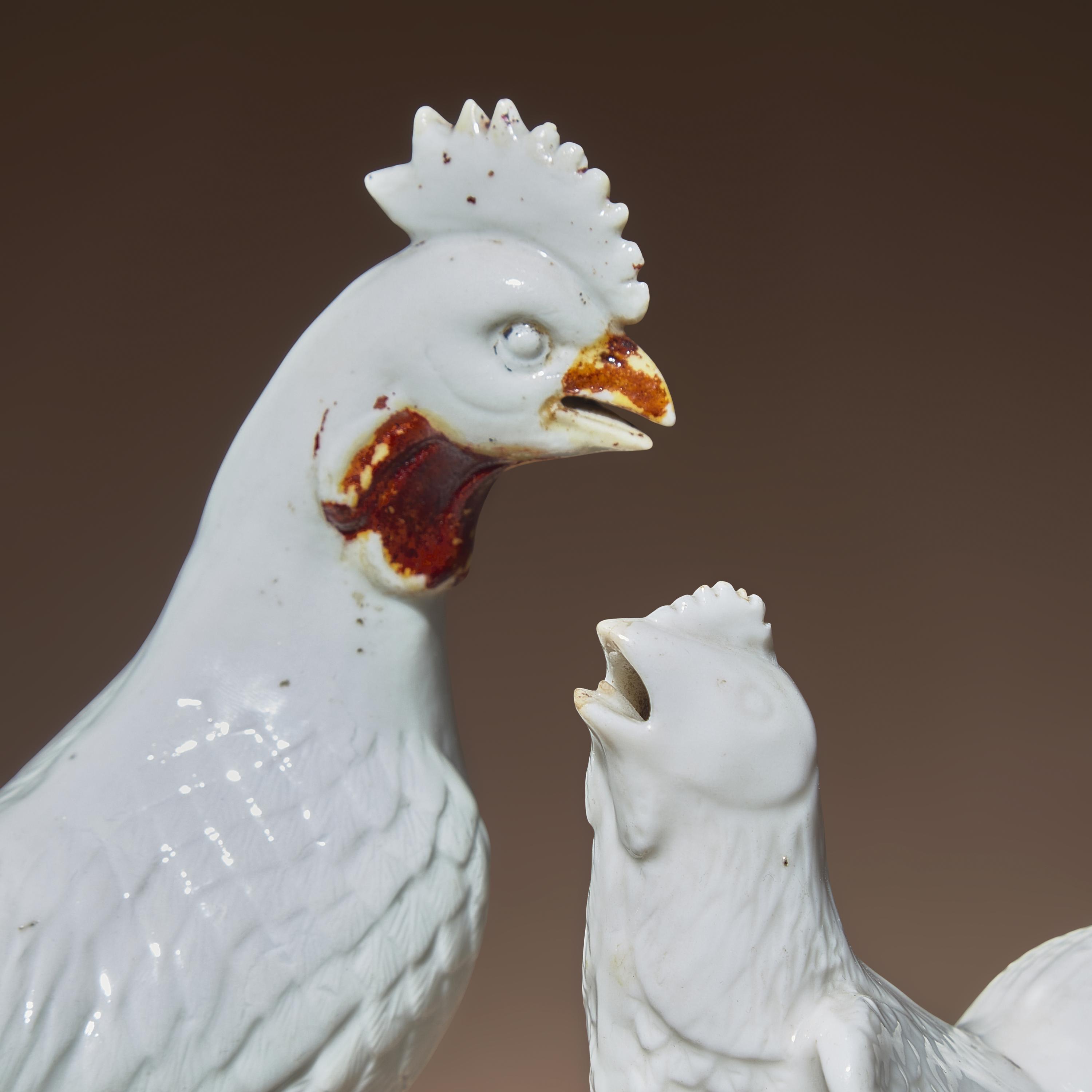 Two Chinese Blanc-de-Chine Porcelain Figures of Cockerels, 18th/19th Century — 清中期 德化白瓷雄鷄兩隻