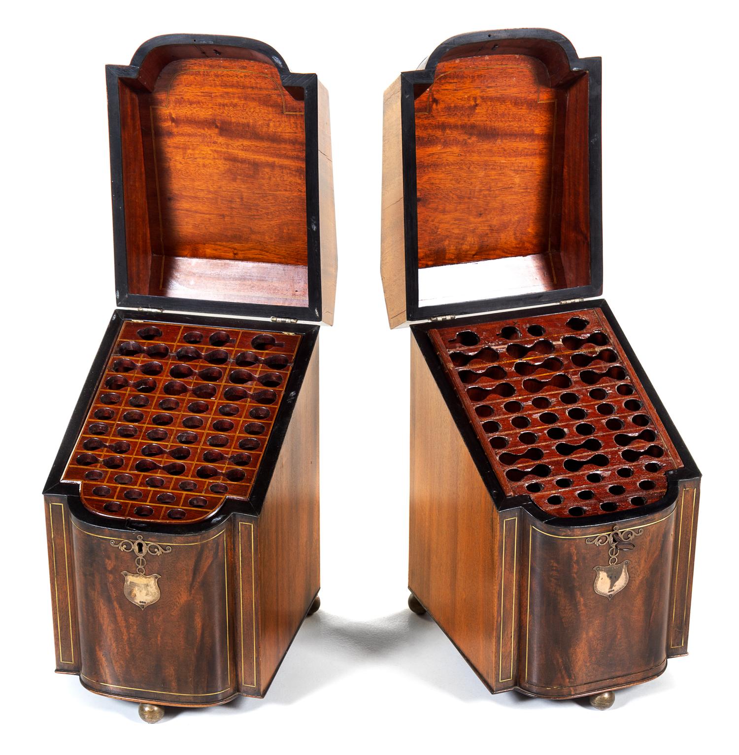 A Pair of George III Brass Inlaid Mahogany Knife Boxes Height 16 inches. — 18TH/19TH CENTURY