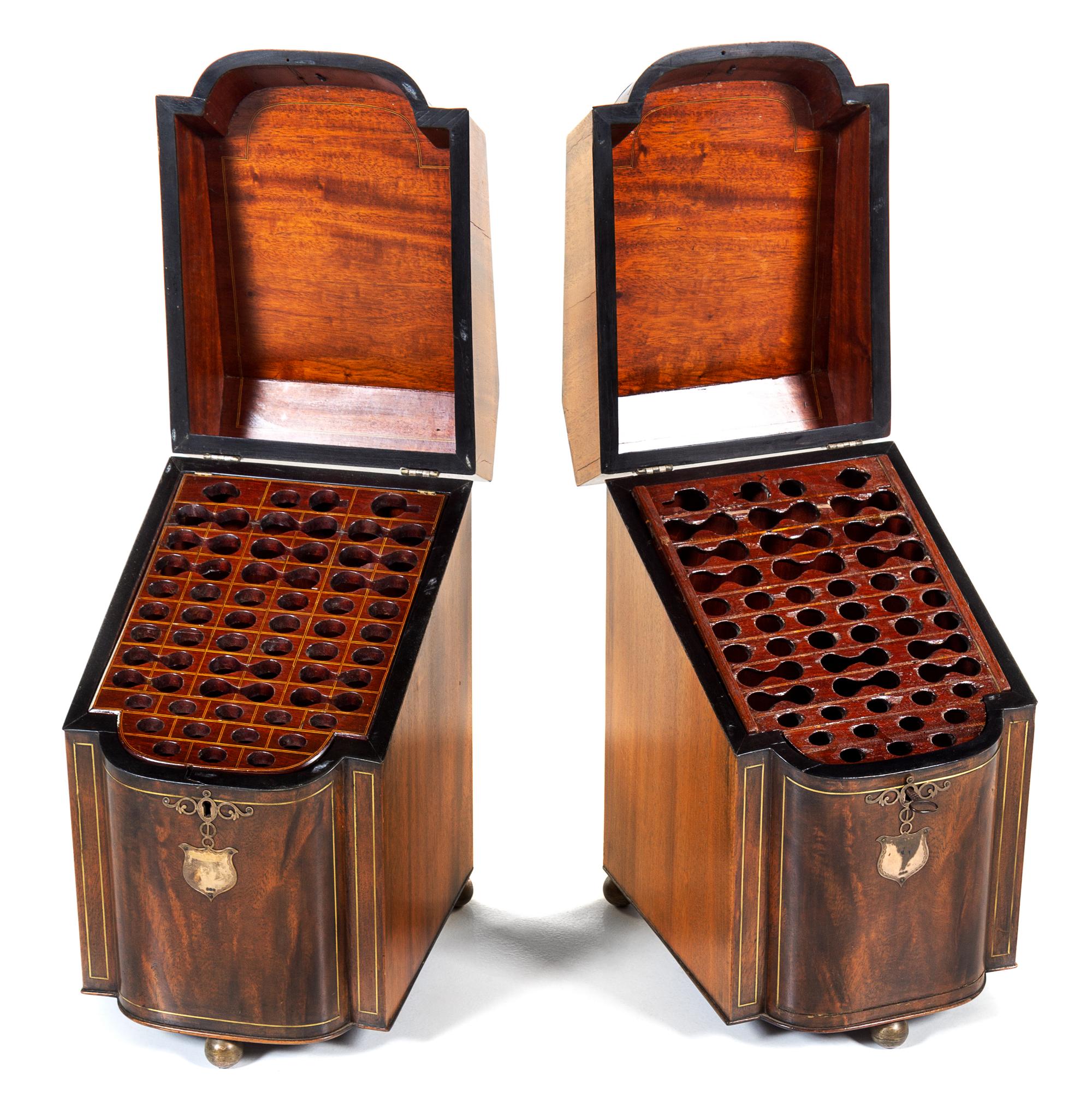 A Pair of George III Brass Inlaid Mahogany Knife Boxes Height 16 inches. — 18TH/19TH CENTURY