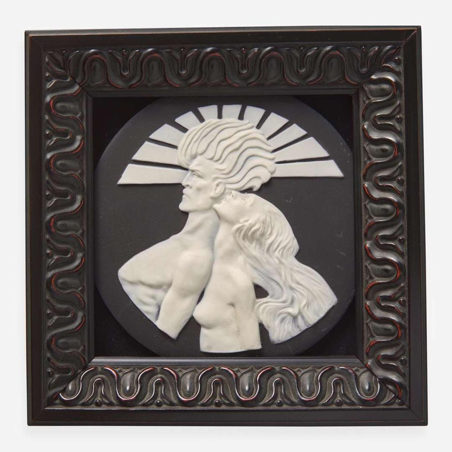 A Wedgwood Solid Black Jasperware "Sun and Wind" Plaque Designed by Anna Zinkeisen (1901-1978), UK, 1920s