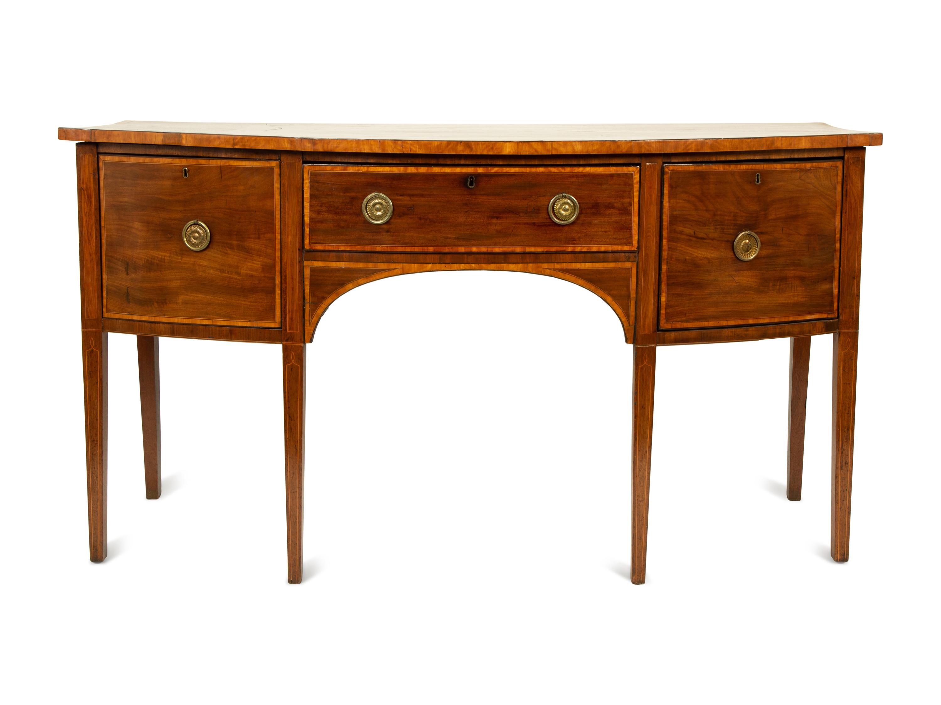 A Regency Style Mahogany and Satinwood Cross Banded Sideboard — 19TH CENTURY