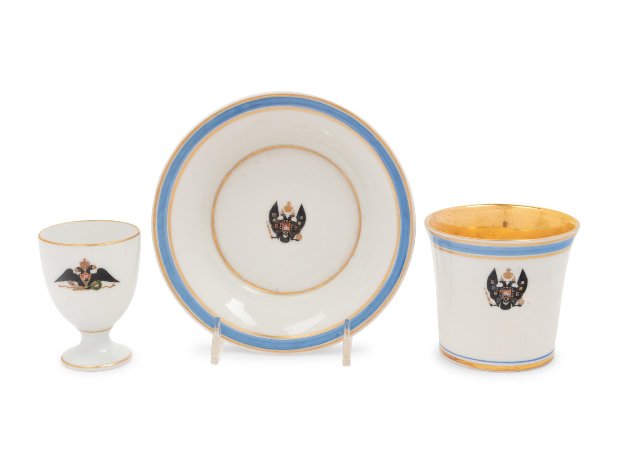 A Russian Porcelain Teacup and Saucer from the Tsarskoe Selo Service