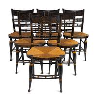 A Set of Six Black-Painted and Stencil-Decorated Hitchcock Chairs