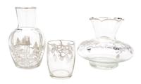Two Silver Overlay Glass Articles Height of taller overall 6 1/4 inches.