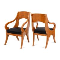 A Pair of Russian Biedermeier Karelian Birch Armchairs