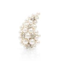 A White Gold, Cultured Pearl and Diamond Cluster Brooch, 11.40 dwts.