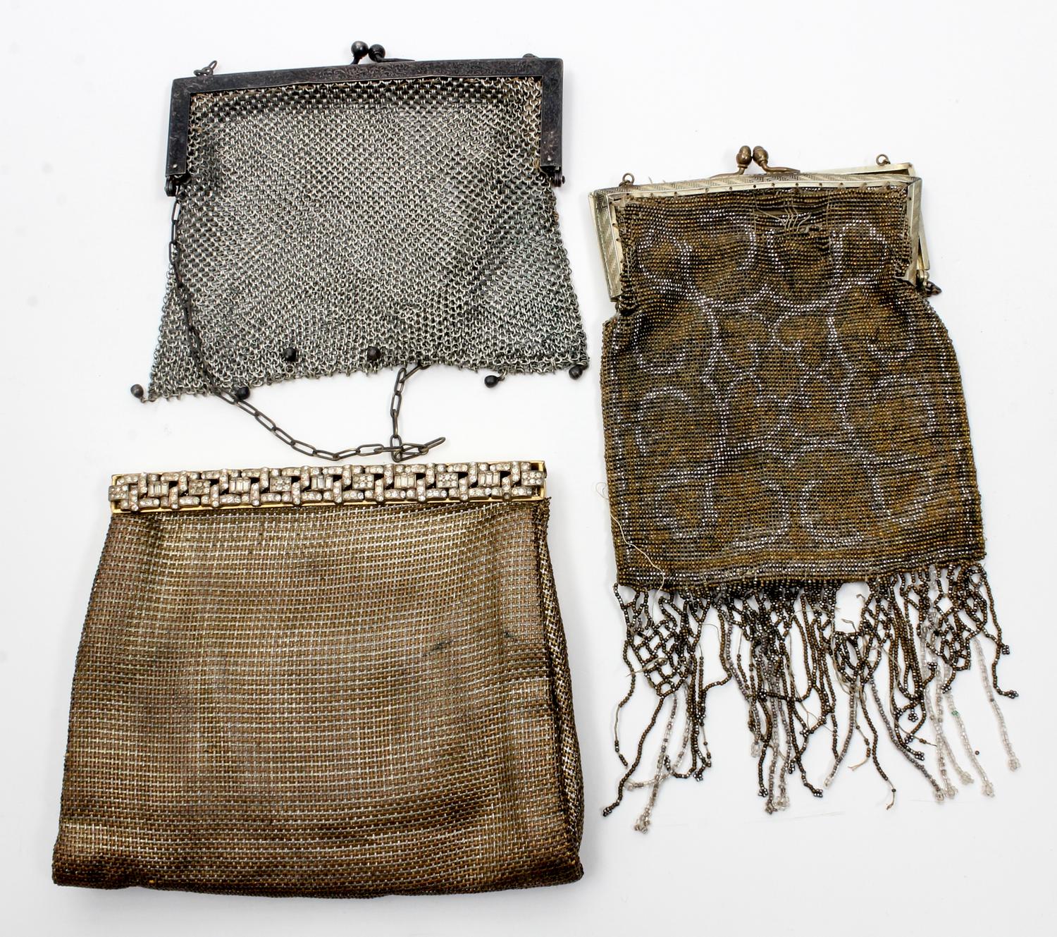 A Collection of Six Metallic Mesh Handbags Width of widest 7 inches. — FIRST HALF 20TH CENTURY