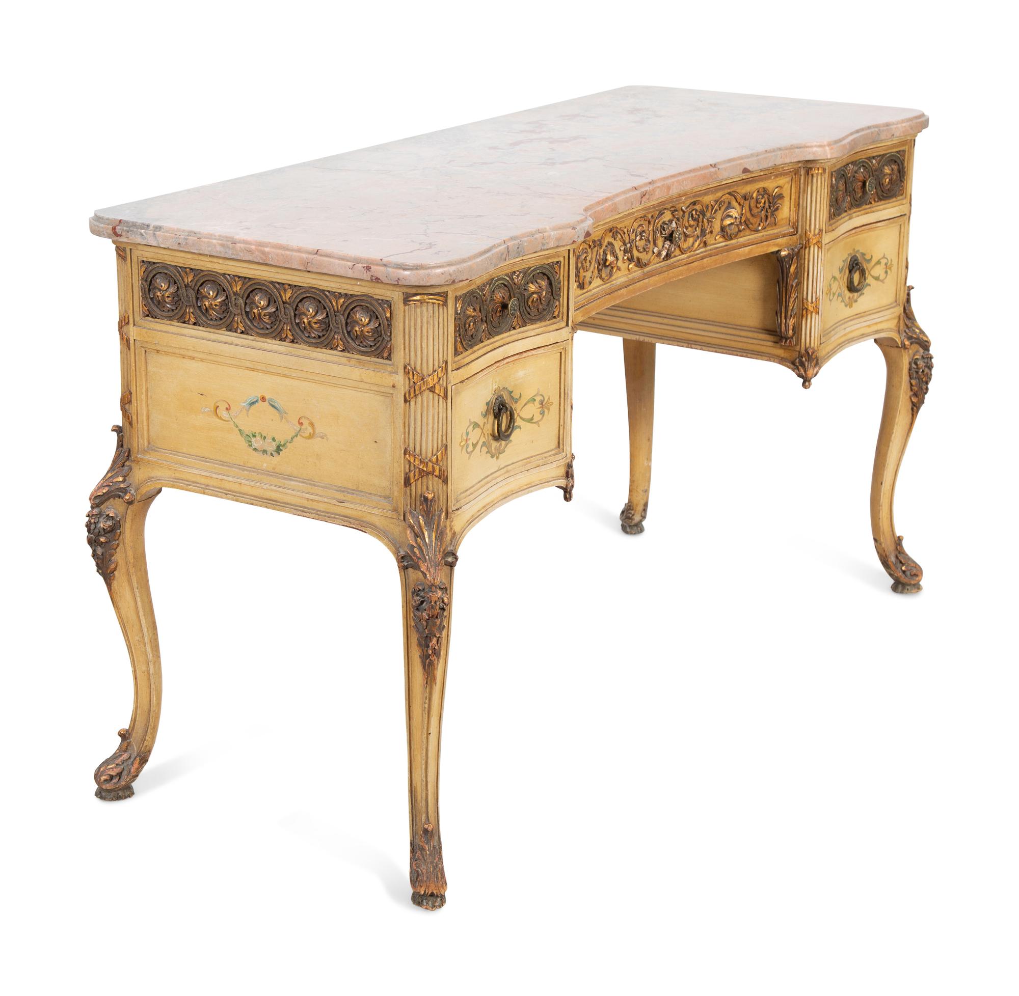A Louis XV Style Carved, Painted and Parcel-Gilt Trumeau Mirror and Lady's Writing Desk — 20TH CENTURY