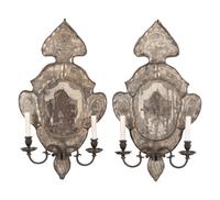 A Pair of Italian Mirrored Two-Light Sconces