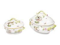 A Herend Rothschild Bird Porcelain Tureen and Covered Vegetable Dish