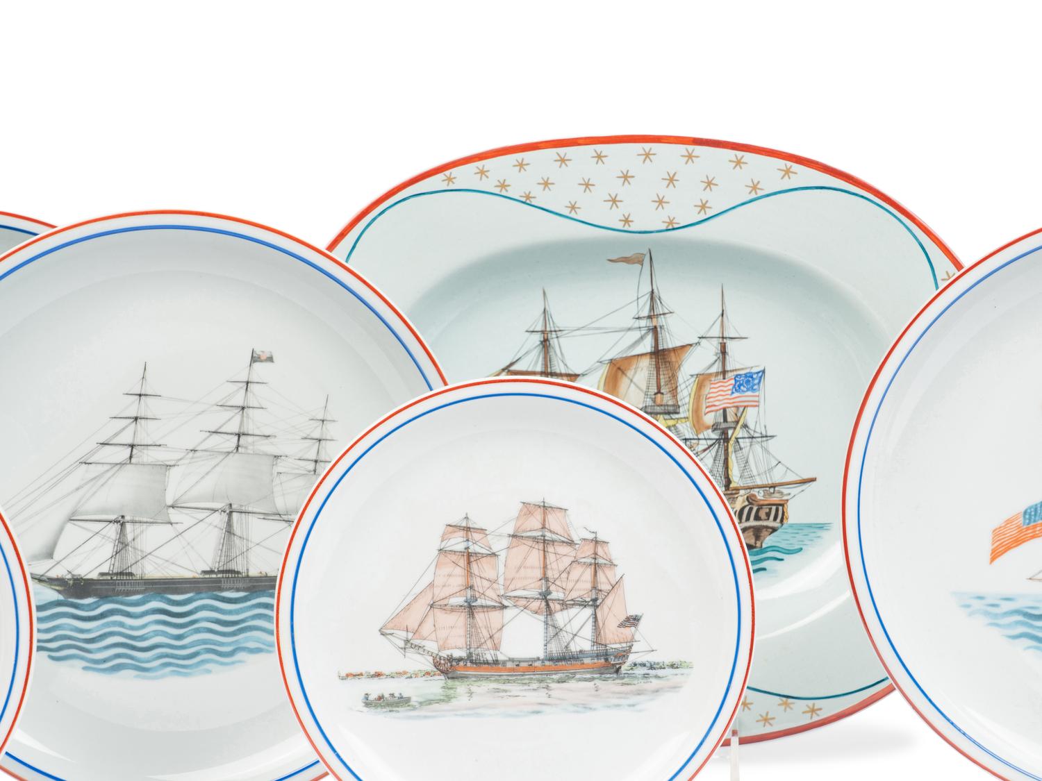 A Group of Mottahedeh Our Maritime Heritage Porcelain Articles
