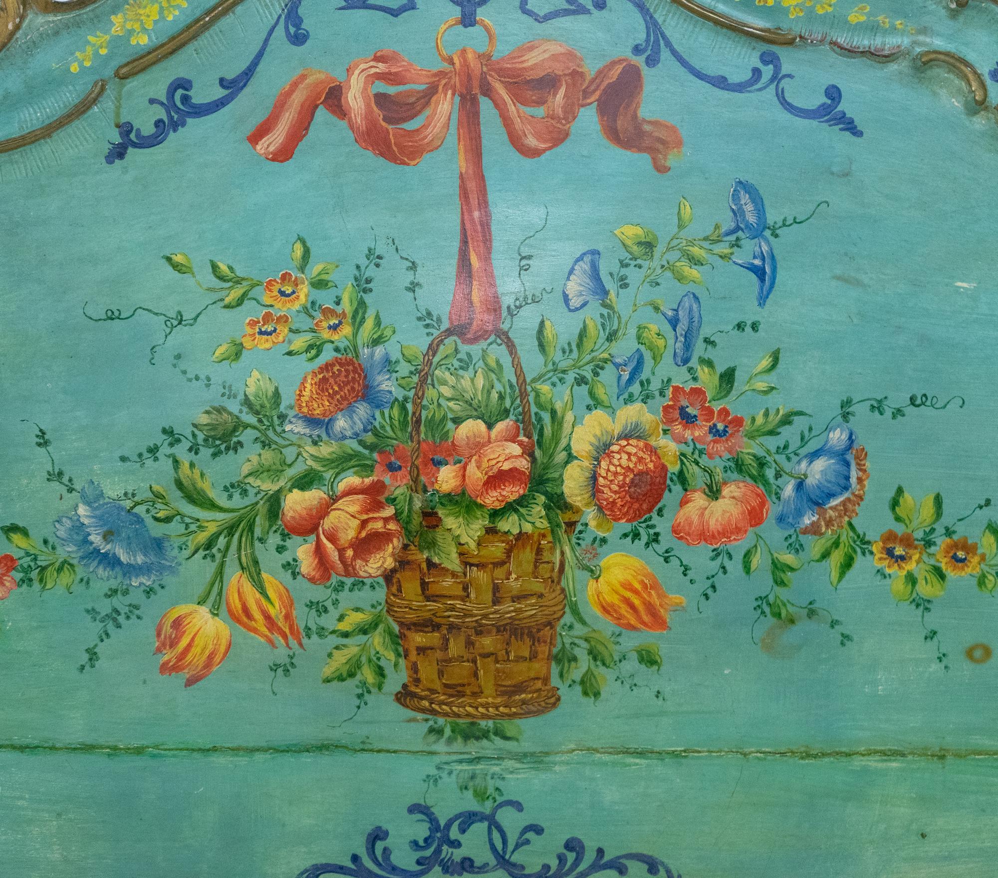 A Louis XV Painted and Parcel Gilt Carved Pine Bed