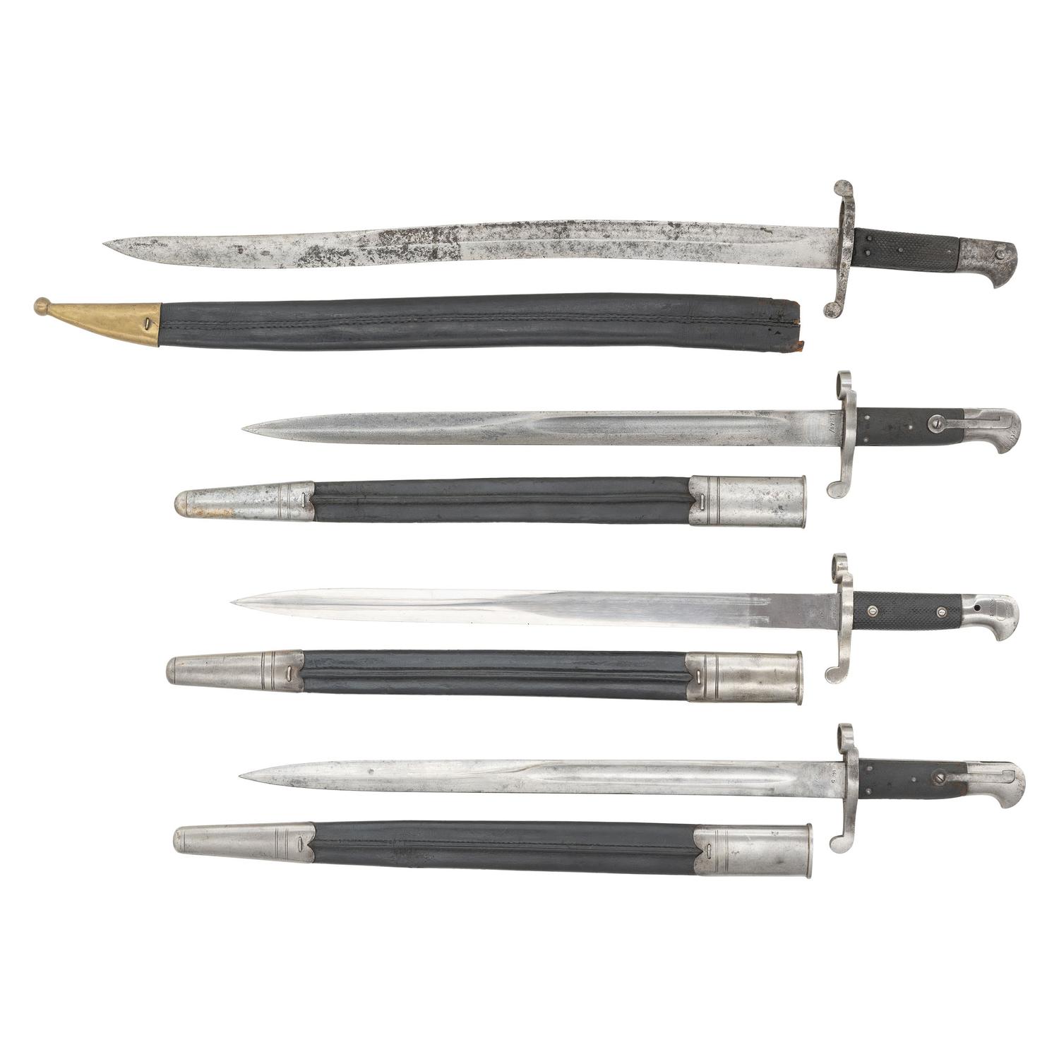 Lot of Four British Saber Bayonets & Scabbard Including: Pattern 1887 and Pattern 1856