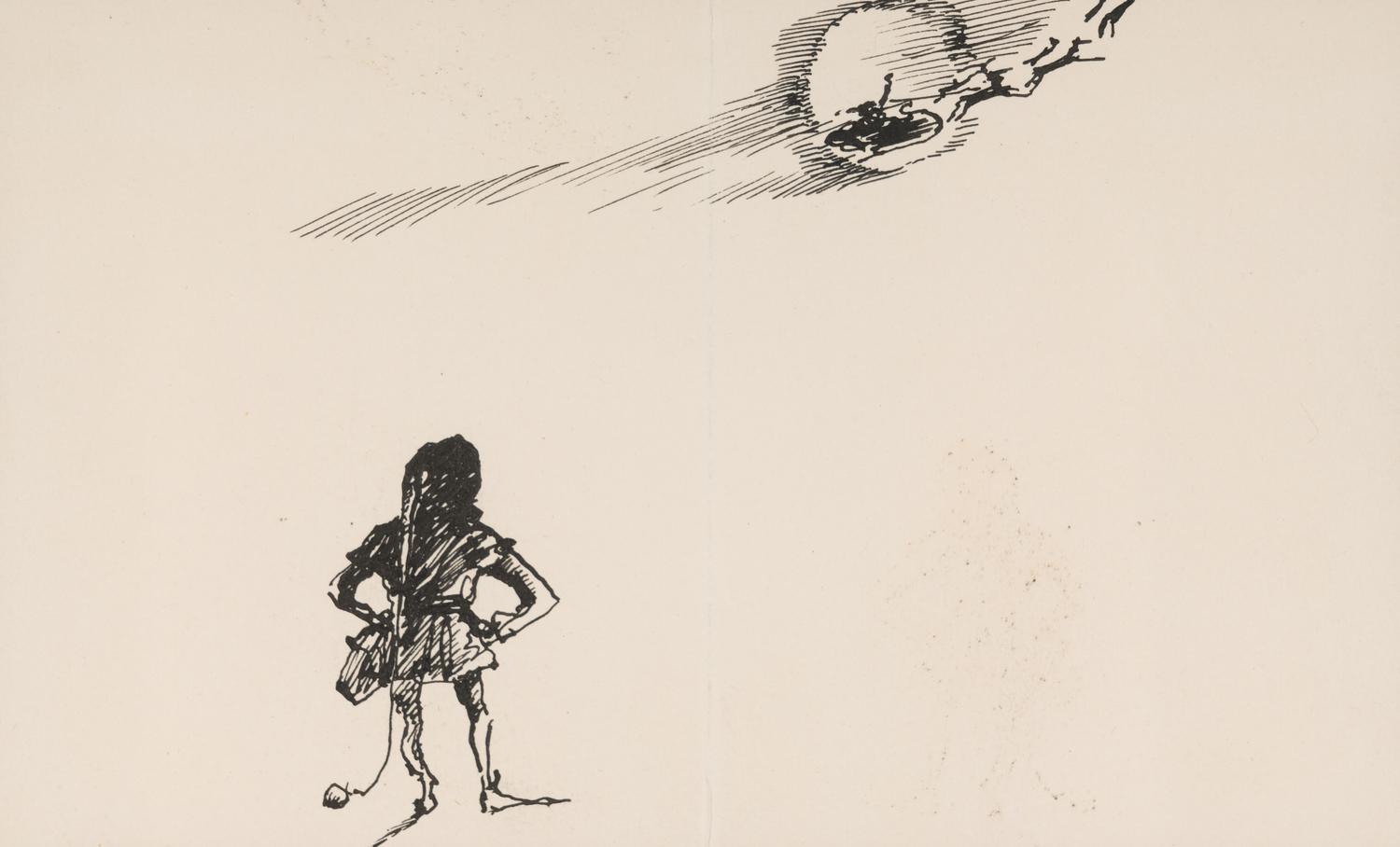 Christmas Card - Elf, Santa, and Moon , 1947