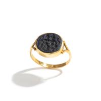 A Persian Blue Glass Intaglio with Two Figures — Set in a gold ring