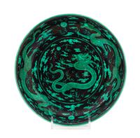 A Black Ground Green Decorated Porcelain 'Dragon' Plate Diameter 8 inches. — 19TH CENTURY