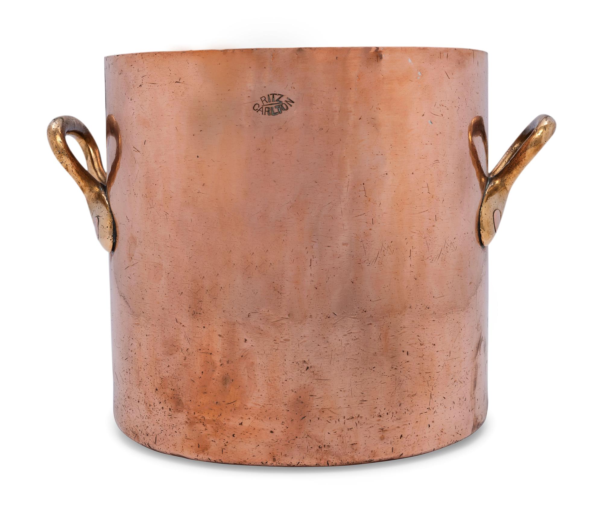 A French Copper Stock Pot with Brass Handles