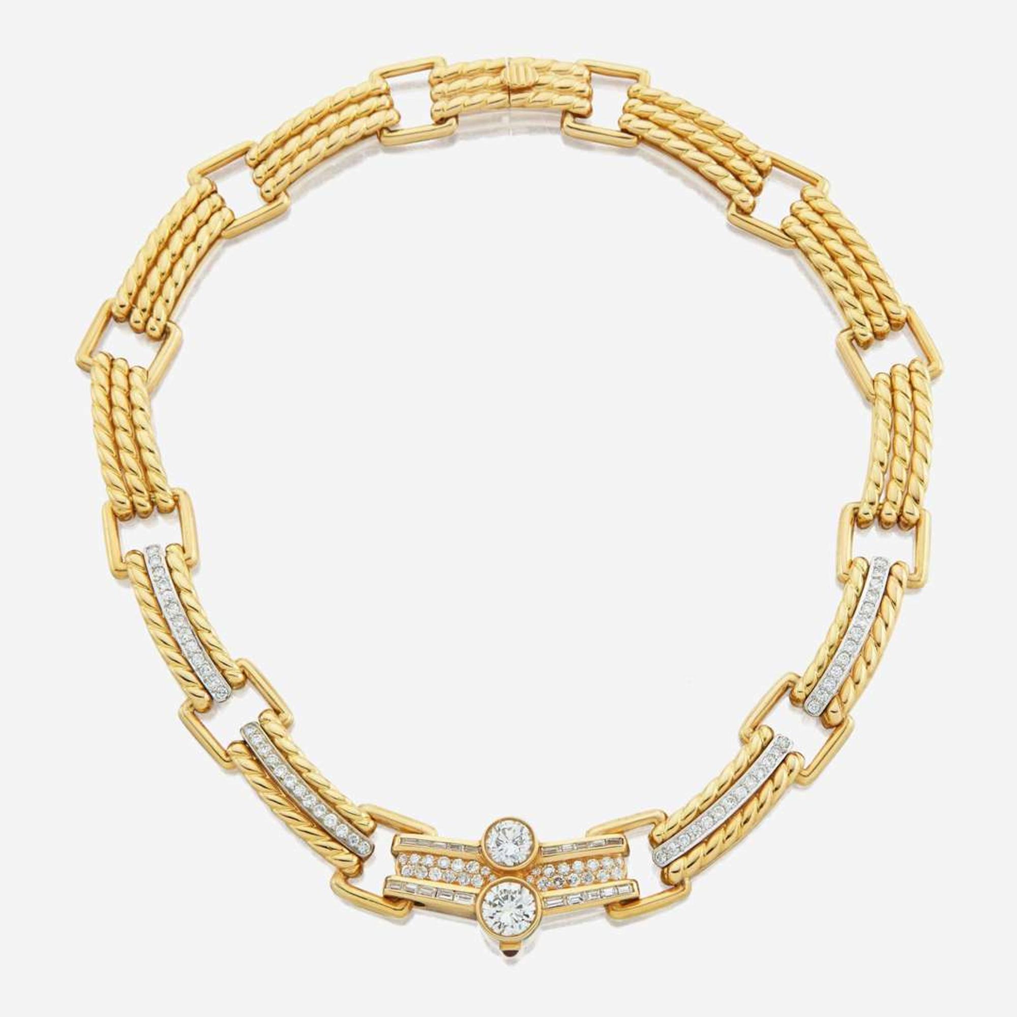 A diamond and gold necklace