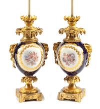 A Pair of Gilt Bronze Mounted Sevres Style Porcelain Vases Height overall 29 1/4 inches. — 19TH CENTURY