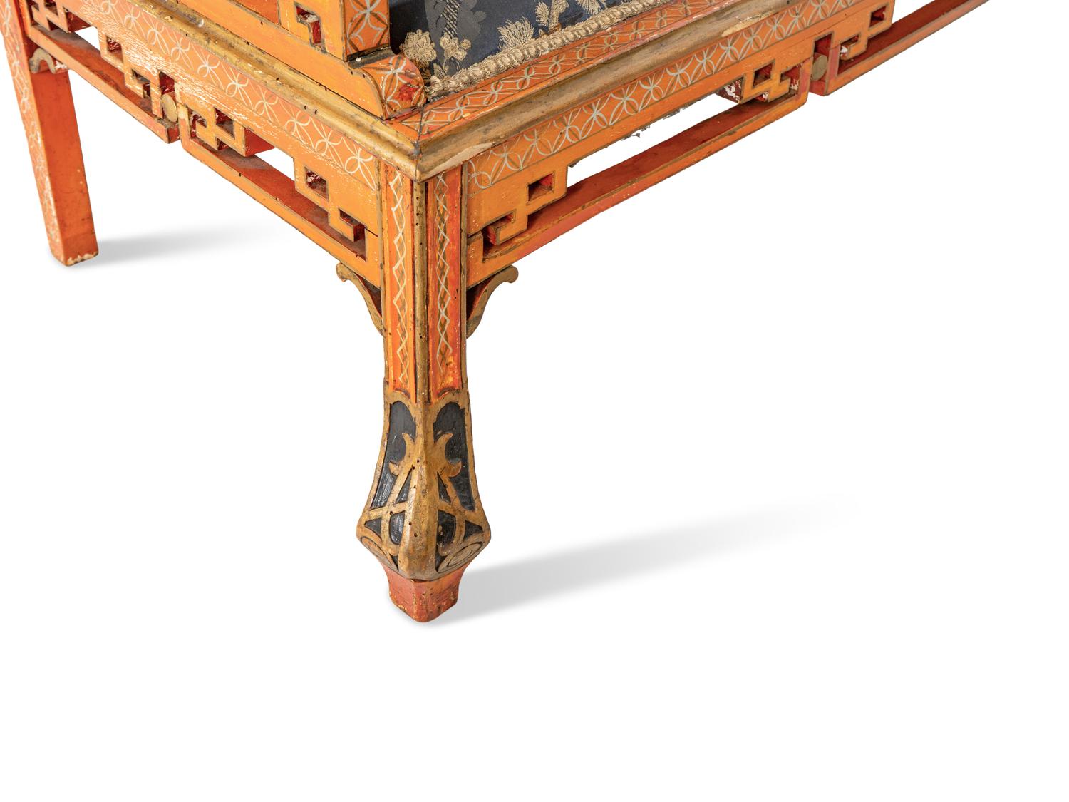 A Seven-Piece Red Painted Chinoiserie Decorated Salon Suite