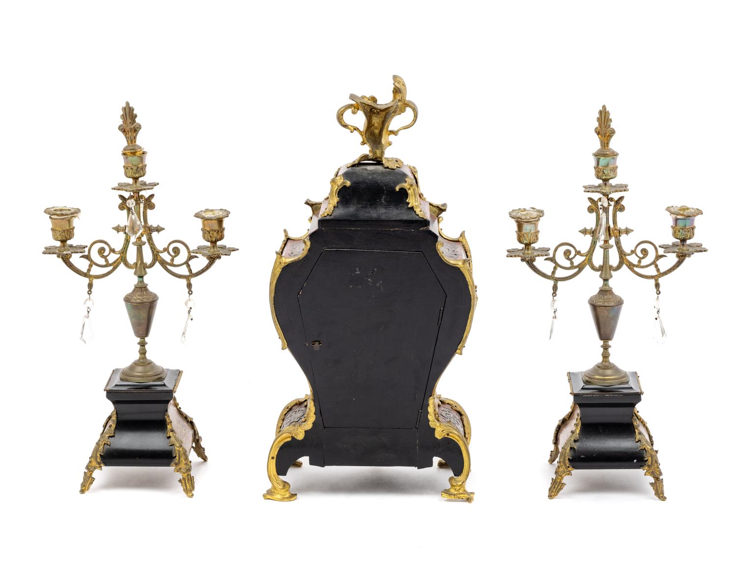 An Assembled Napoleon III Style Gilt Bronze Mounted Boulle Marquetry Clock Garniture