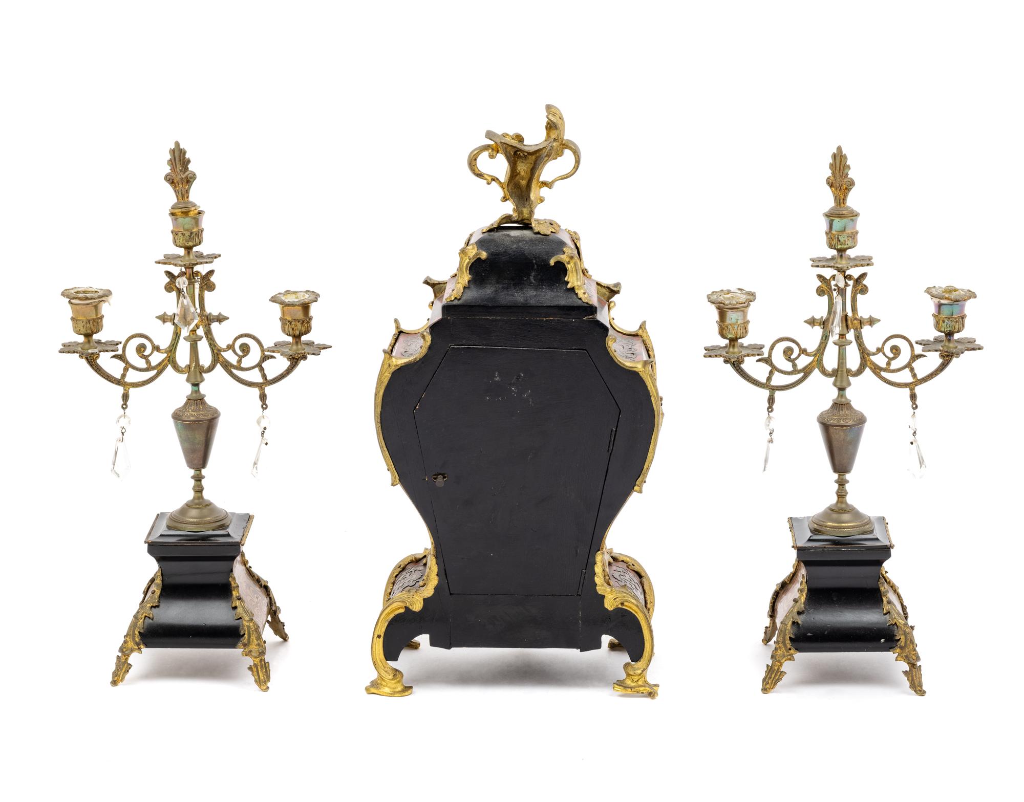 An Assembled Napoleon III Style Gilt Bronze Mounted Boulle Marquetry Clock Garniture