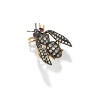 VINTAGE, DIAMOND, RUBY, GOLD, AND SILVER INSECT BROOCH