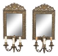 A Pair of Neoclassical Bronze Three-Light Girandole Mirrors