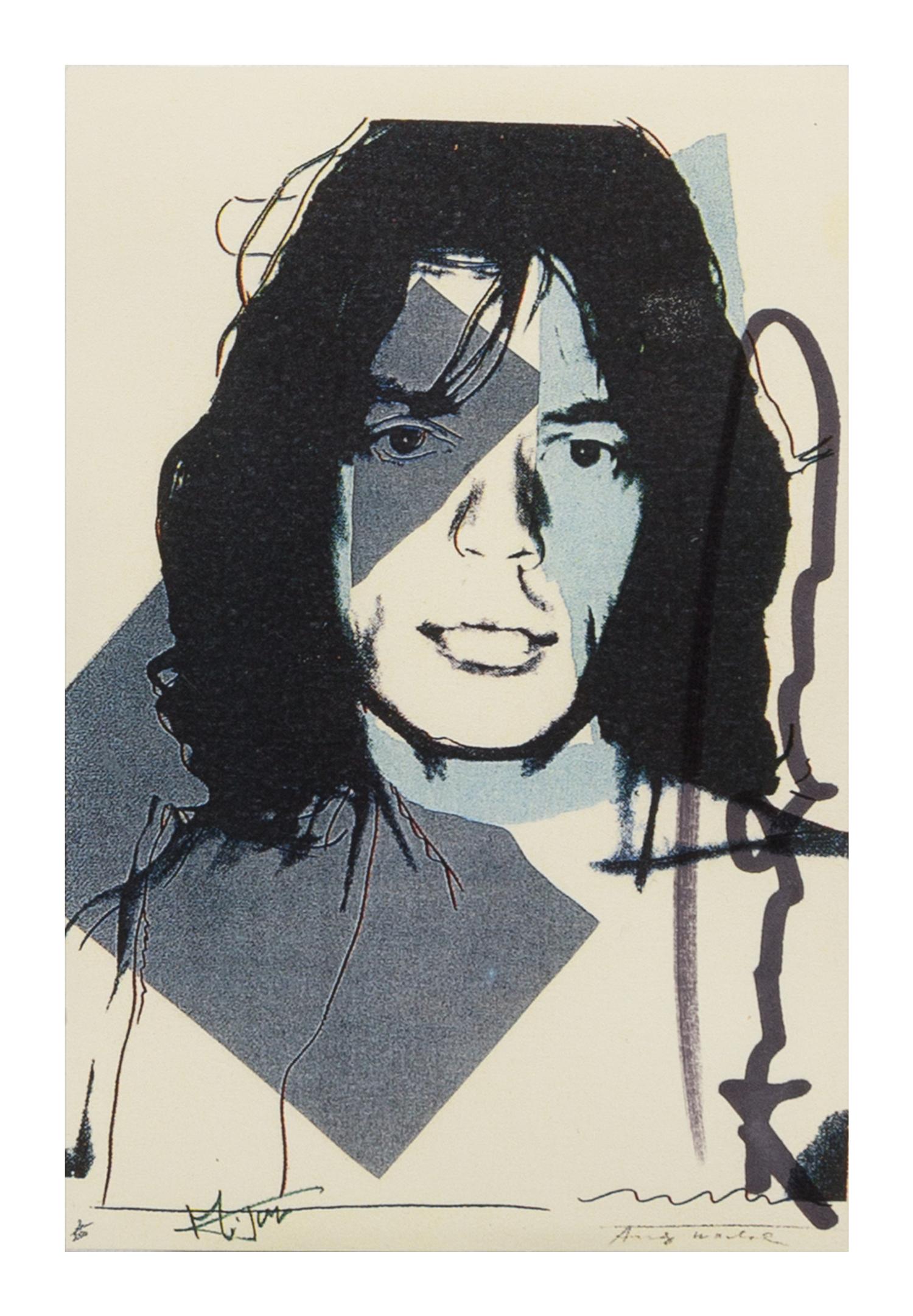 Andy Warhol, (American, 1928-1987), Mick Jagger (set of 3 announcement cards from portfolio of 10), 1975