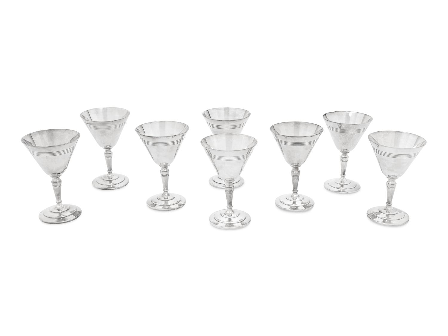 A Set of Eight Mappin and Webb Silver-Plate Art Deco Cocktail Glasses
