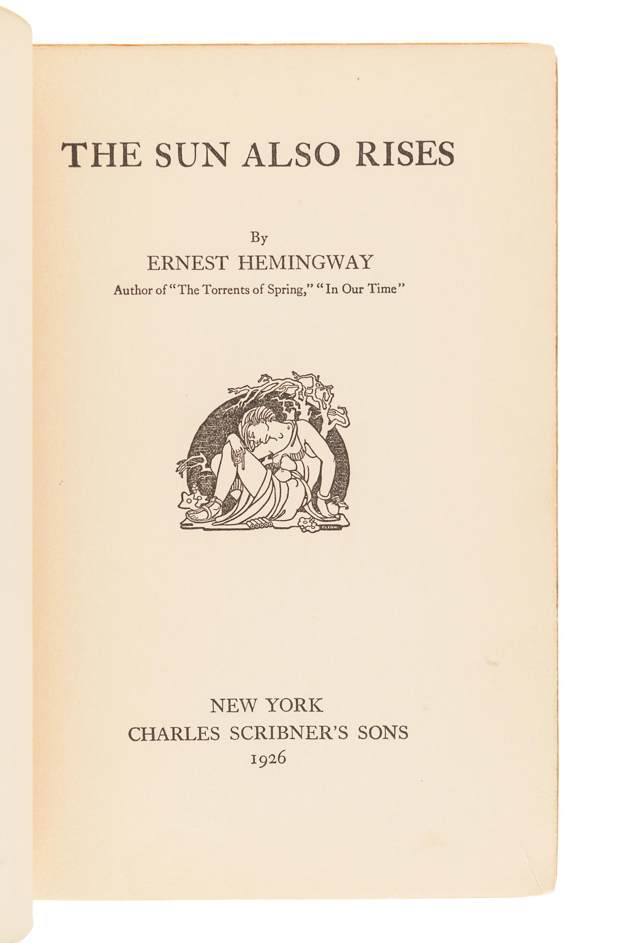 HEMINGWAY, Ernest (1899-1961). The Sun Also Rises . New York: Scribner's 1926.
