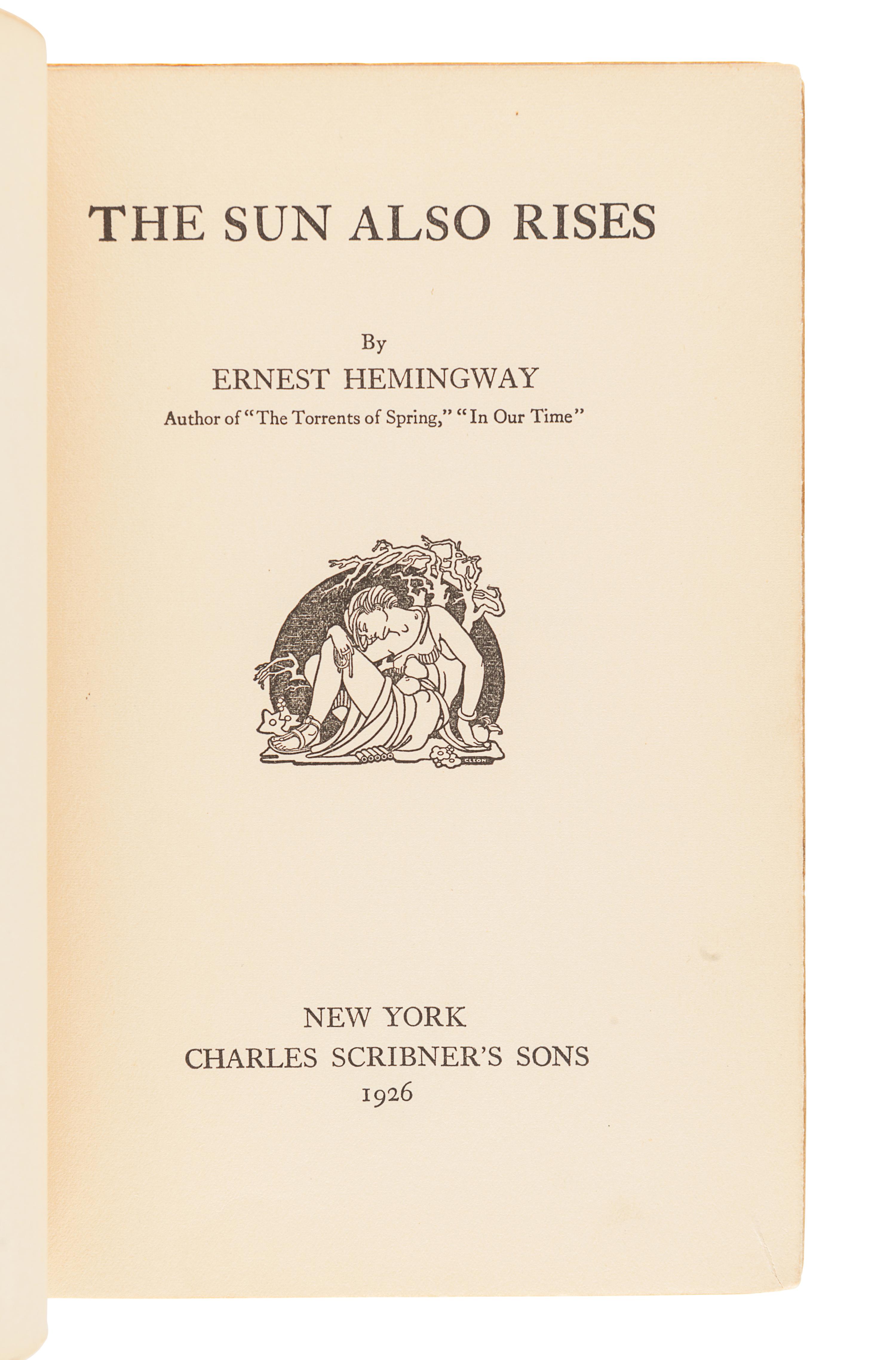 HEMINGWAY, Ernest (1899-1961). The Sun Also Rises . New York: Scribner's 1926.