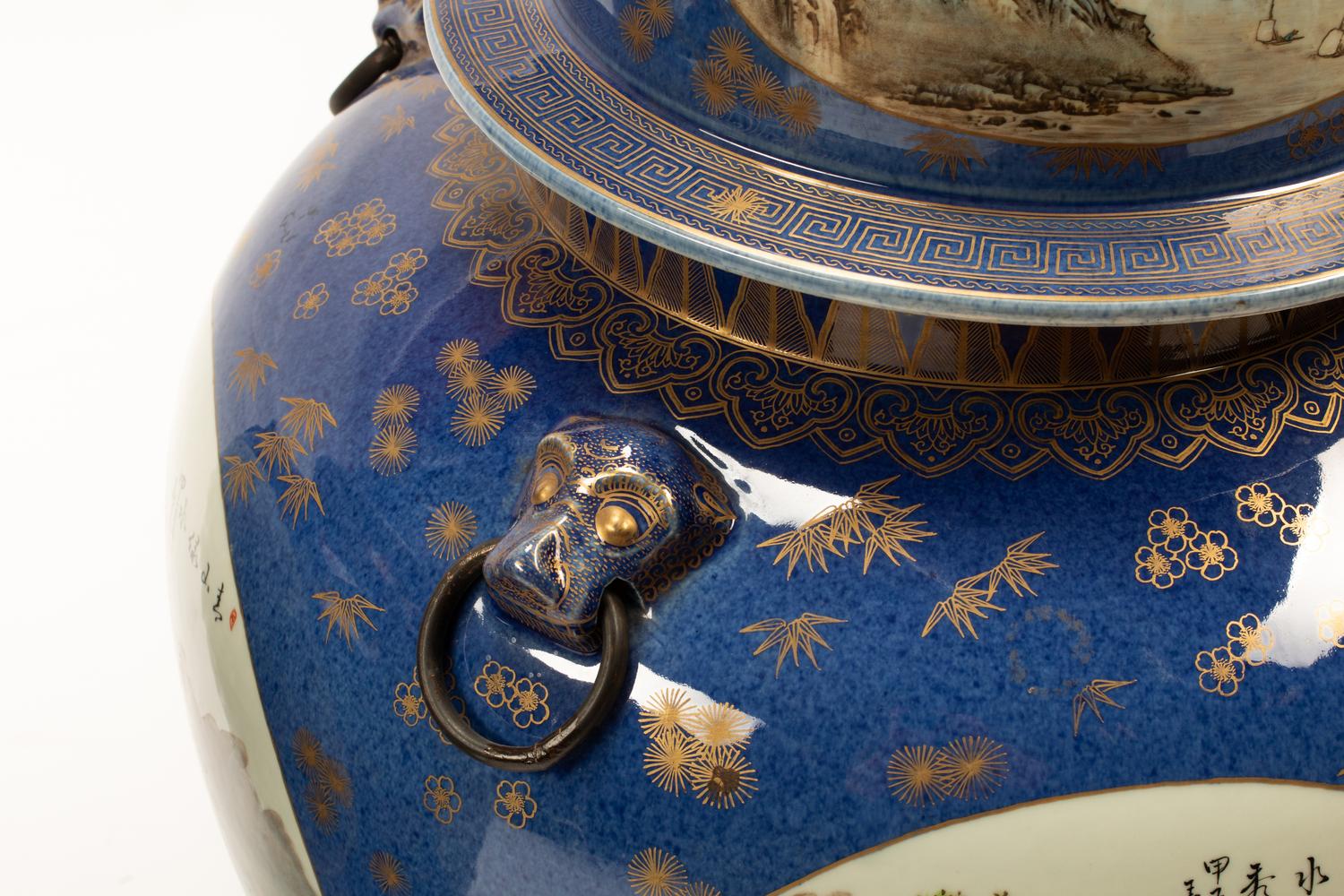 A Pair of Chinese Iron Mounted Porcelain Jars