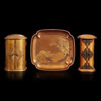 Two Japanese gilt-lacquer zushi shrines and a lacquer dish
