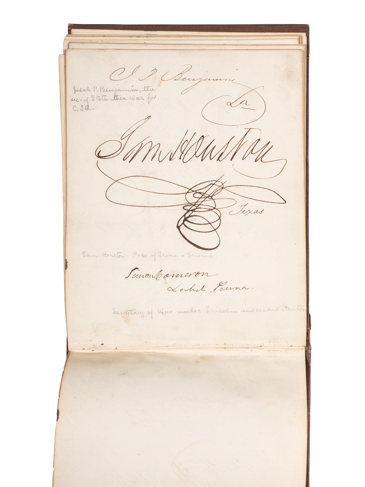 [POLITICS]. Autograph book with signatures from the James Buchanan administration, including:
