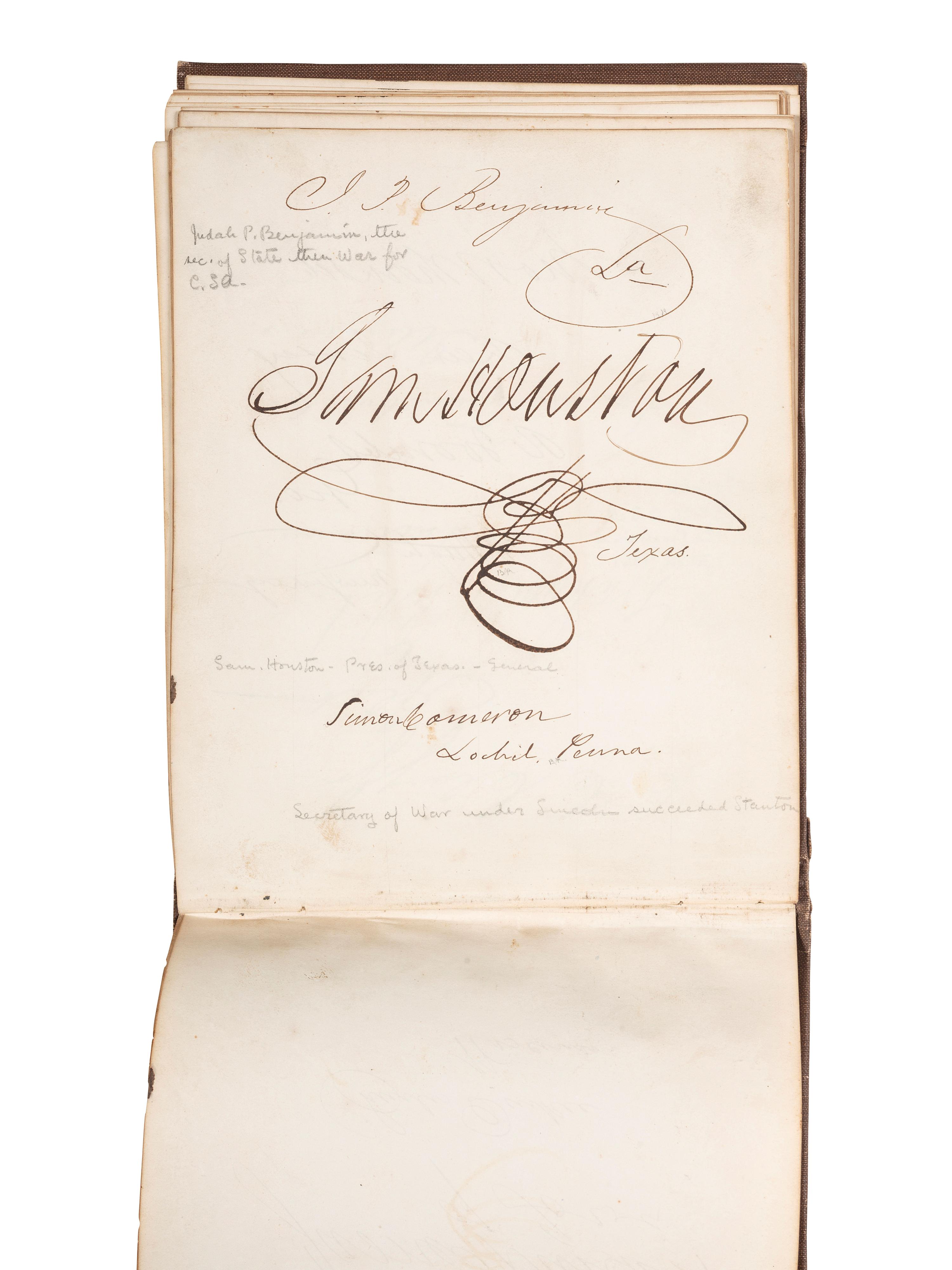 [POLITICS]. Autograph book with signatures from the James Buchanan administration, including: