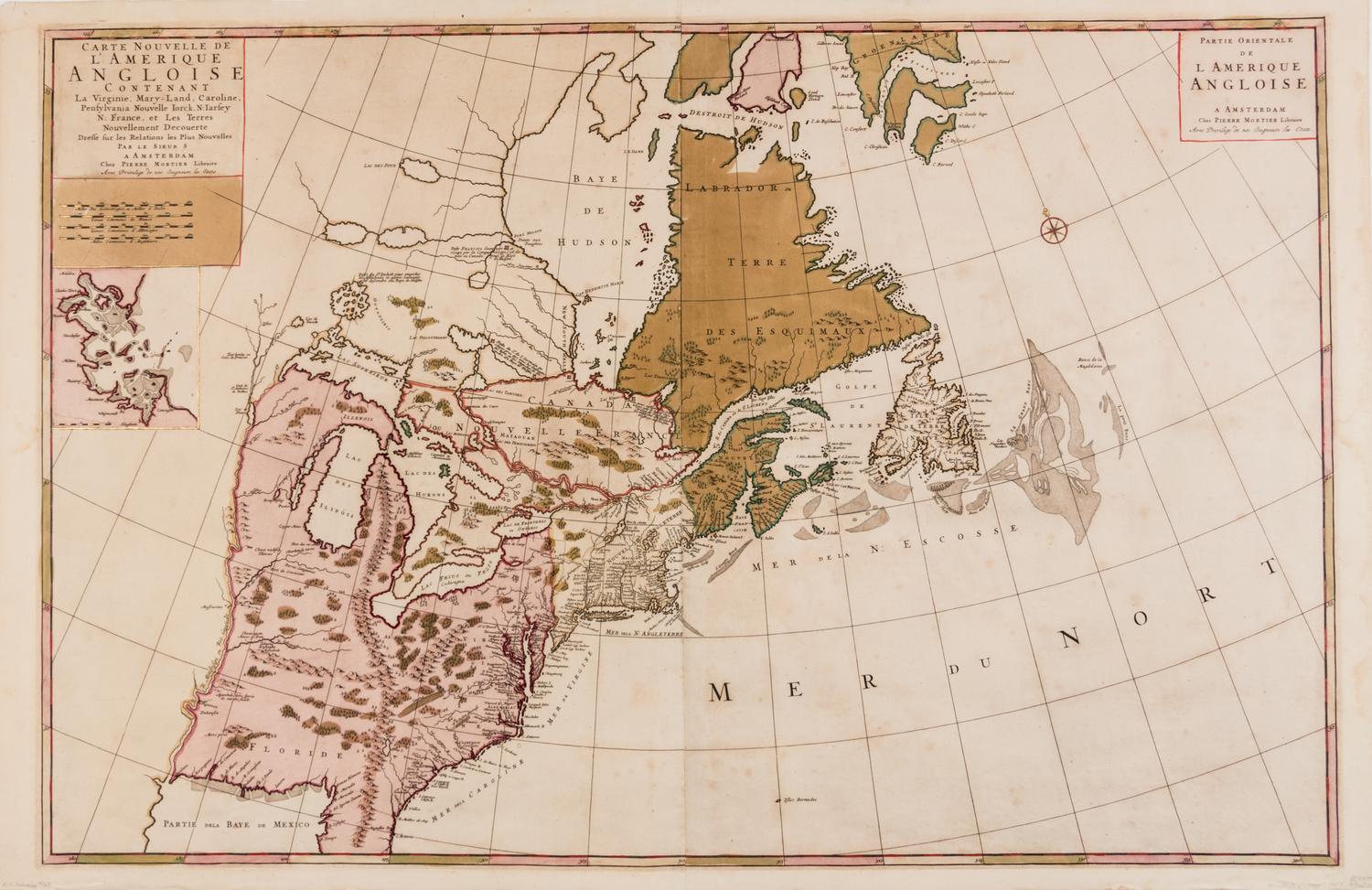 MORTIER, Pieter (1661-1711). Carte nouvelle de l'Amerique Angloise Contenant la Virginie, Mary-Land... Amsterdam, [1700].