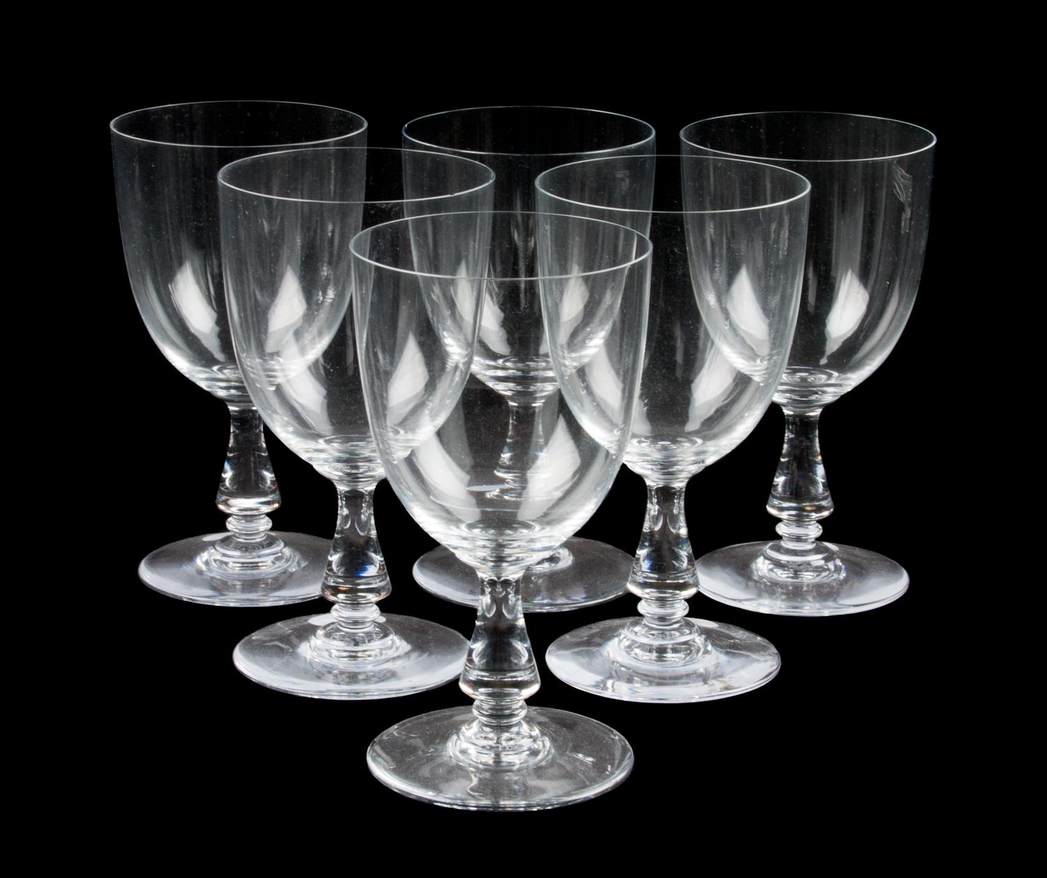 A Set of Six Baccarat Goblets Height 6 1/2 inches.