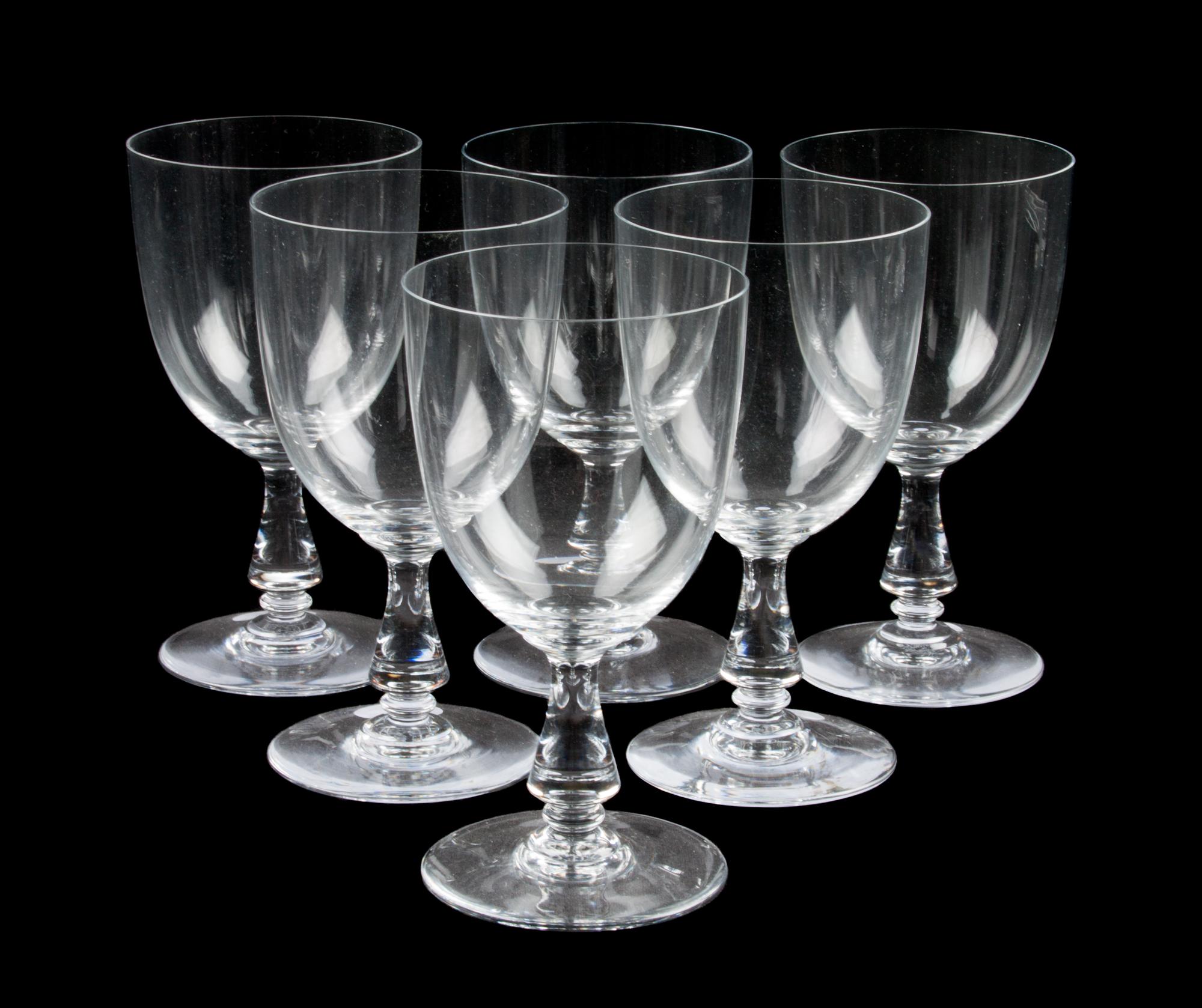 A Set of Six Baccarat Goblets Height 6 1/2 inches.