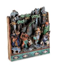 A Large Polychrome Enameled Tileworks Architectural Plaque