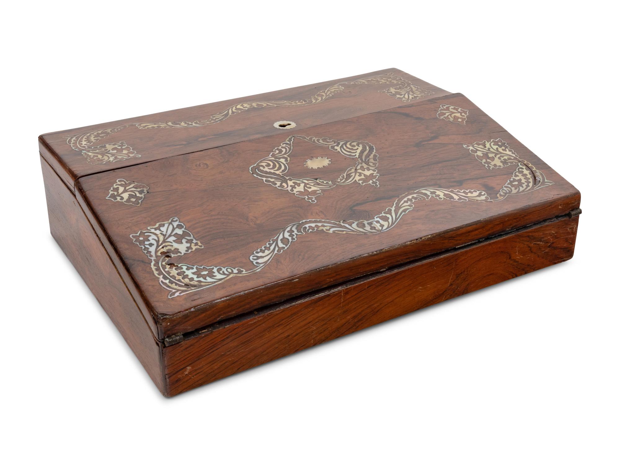 An Anglo-Colonial Mother-of-Pearl Inlaid Rosewood Writing Slope