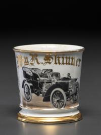 A Photographic Transfer Porcelain Shaving Mug Featuring a Peerless Touring Automobile
