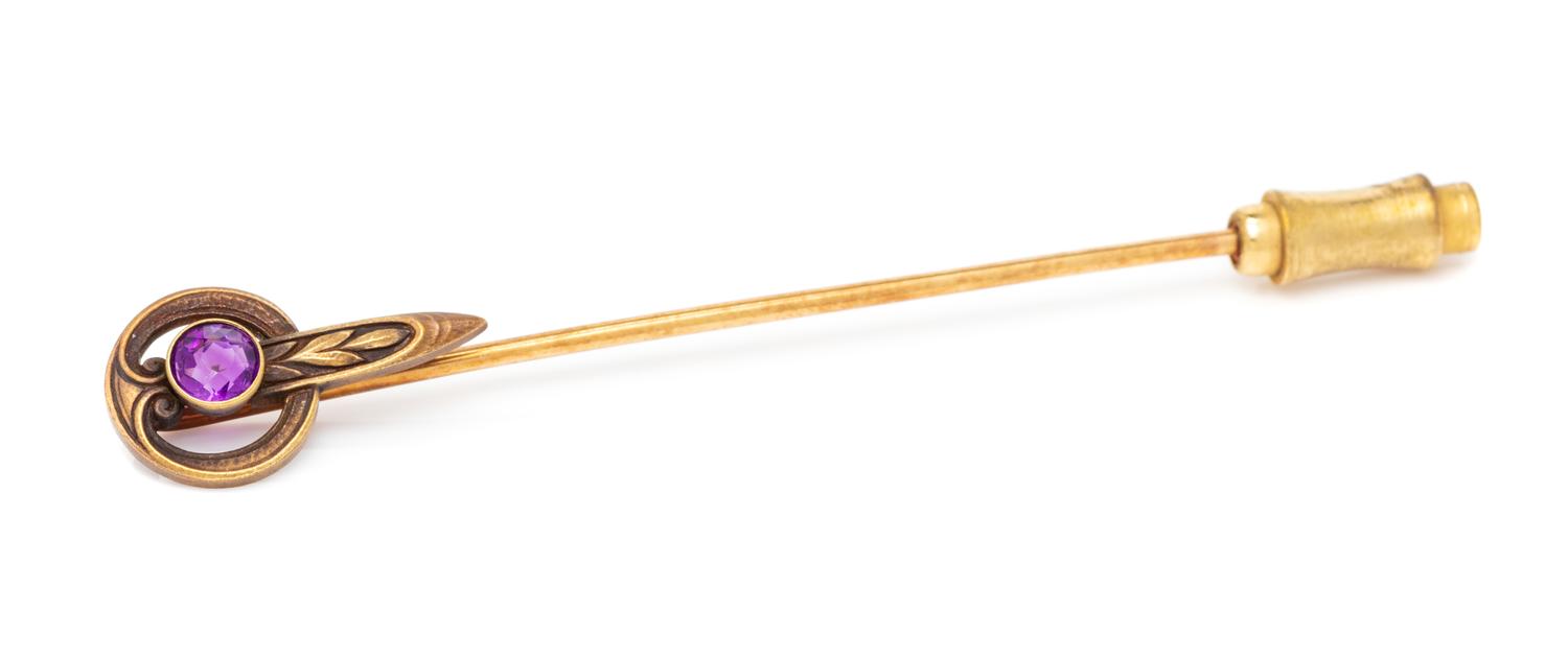 An Antique 14 Karat Yellow Gold and Amethyst Stick Pin, Henry Blank & Co.,